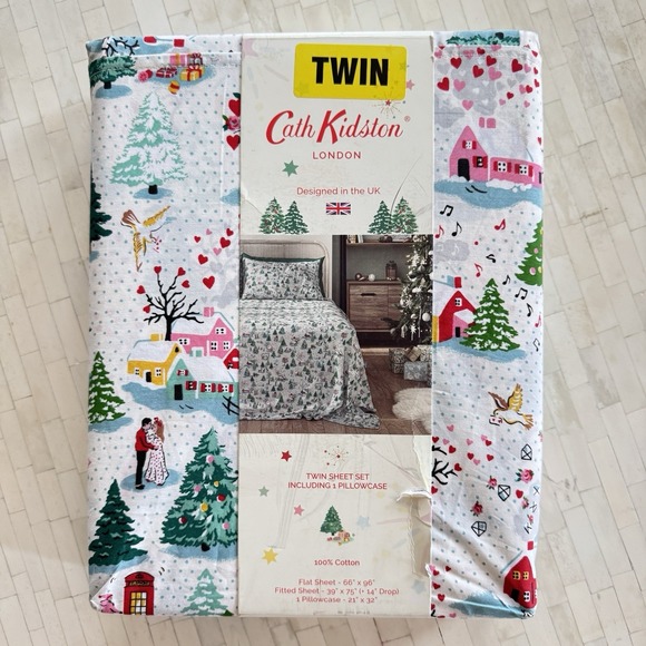 Cath Kidston London Other - Cath Kidston London 3 Pc TWIN Christmas Village Winter Sheet Set 100% Cotton